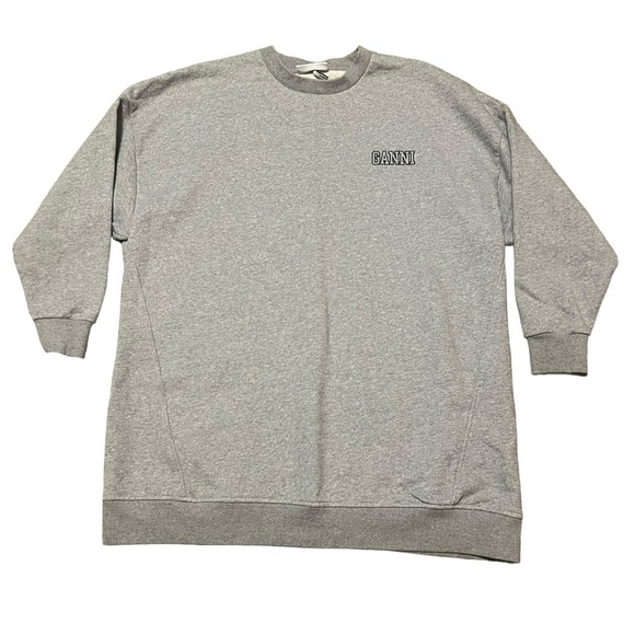 Ganni gray software crew neck oversized logo sweatshirt Made in Portugal - Picture 1 of 14